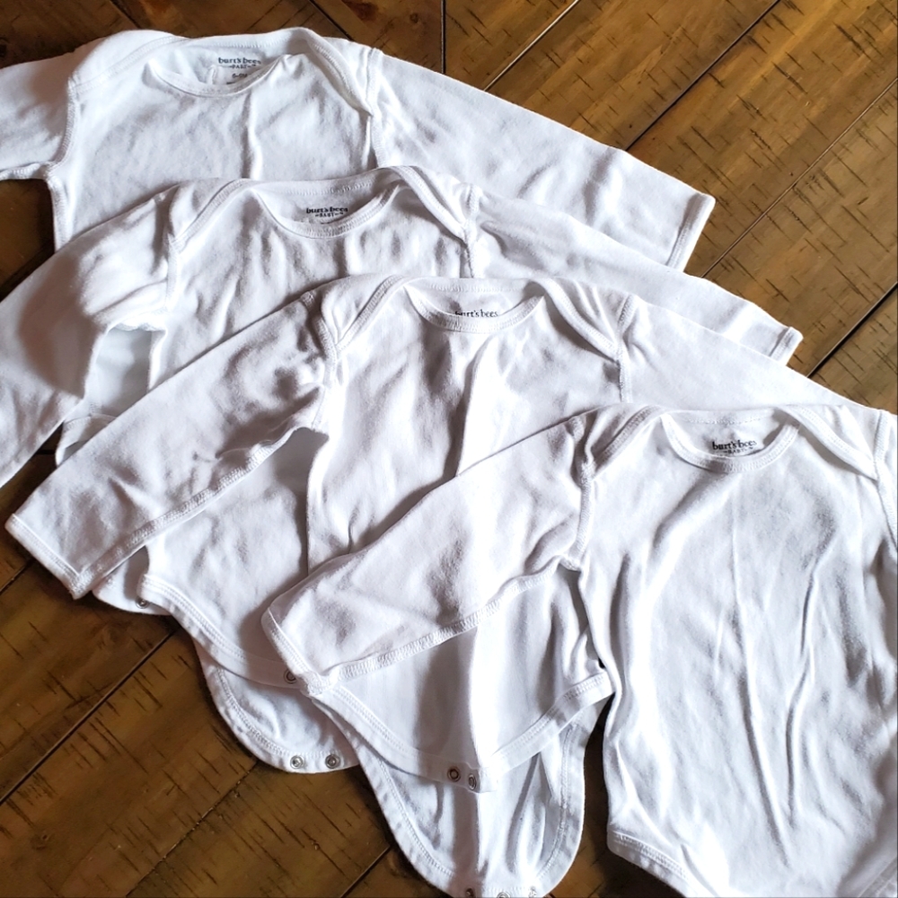 4 Burts Bees Infant White Onesies